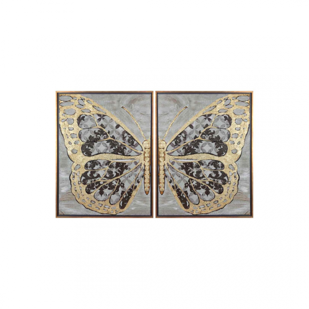 Butterfly Twin Modern Tablo Seti – Altın Detaylı Dokulu Çerçeveli İkili Duvar Tablosu