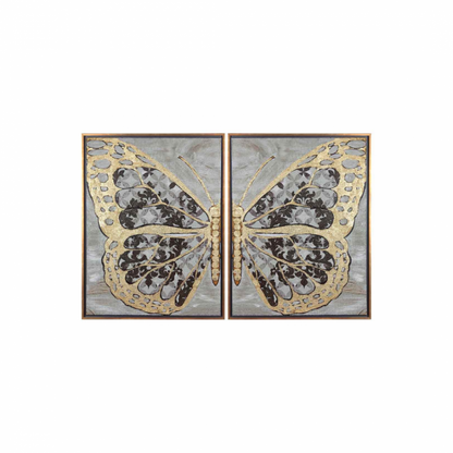 Butterfly Twin Modern Tablo Seti – Altın Detaylı Dokulu Çerçeveli İkili Duvar Tablosu