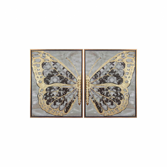 Butterfly Twin Modern Tablo Seti – Altın Detaylı Dokulu Çerçeveli İkili Duvar Tablosu