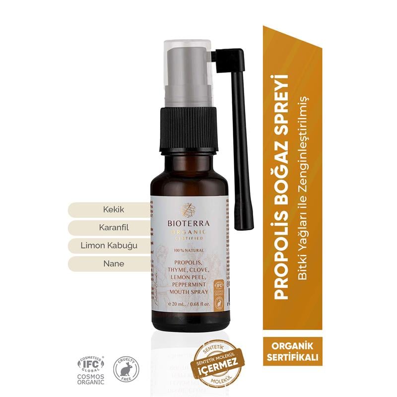 Bioterra Organik Propolis Kekik Karanfil Boğaz Spreyi 20 Ml