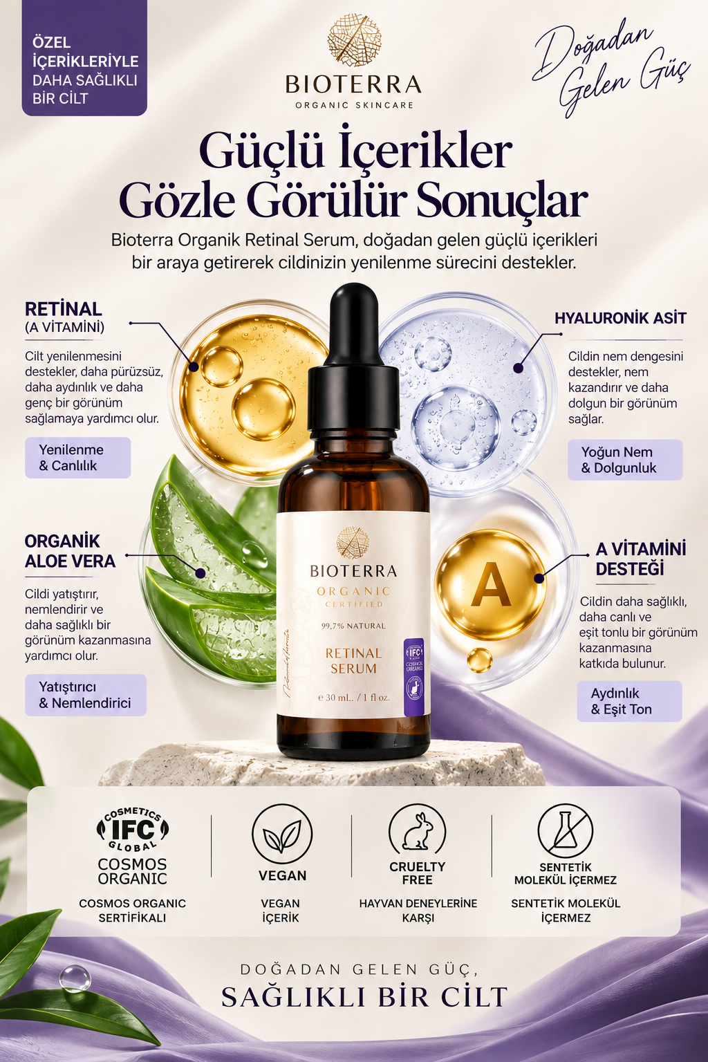 Bioterra Organik Retinal Serum & Hyaluronik Asit 30 ml
