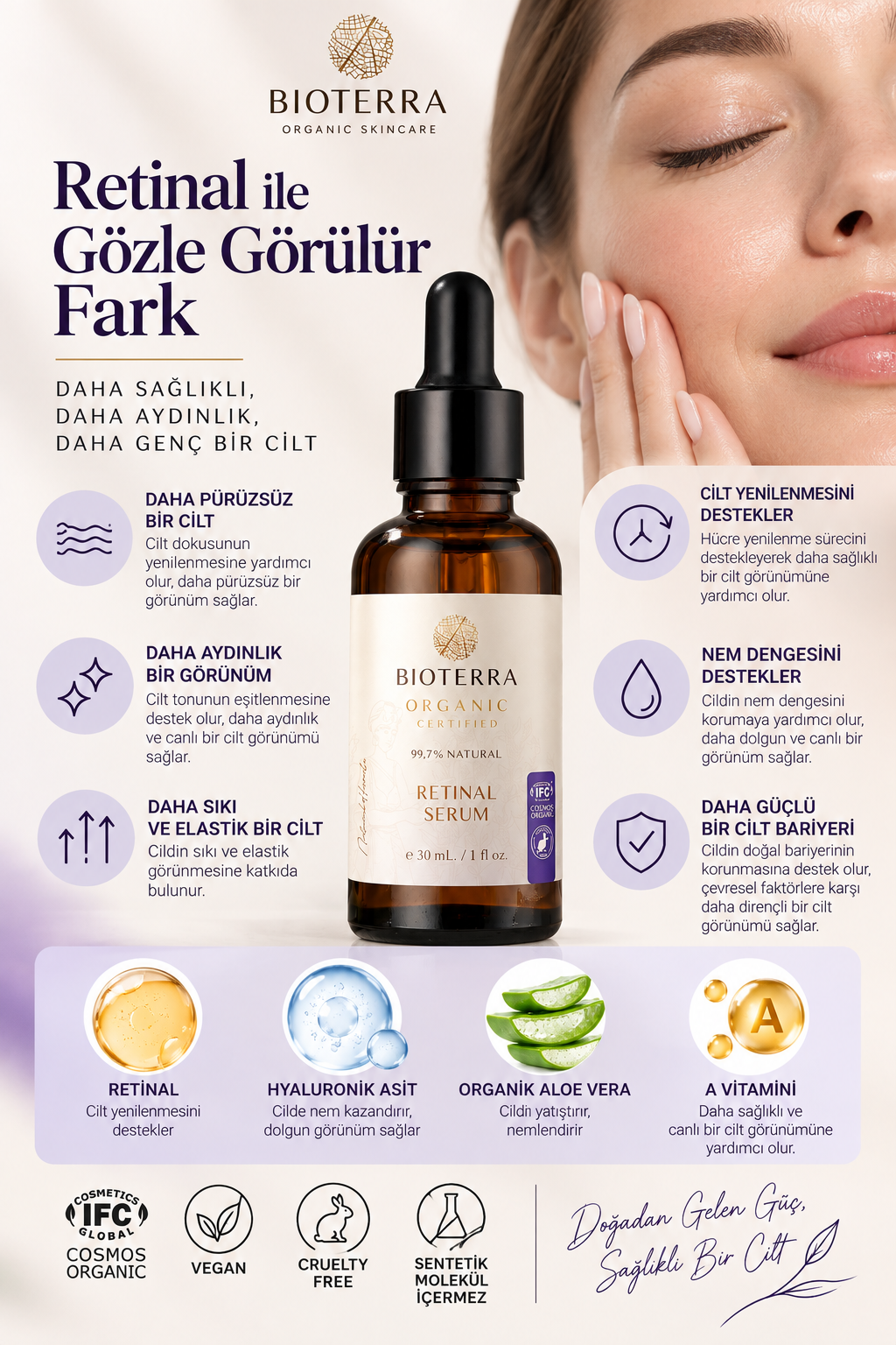 Bioterra Organik Retinal Serum & Hyaluronik Asit 30 ml