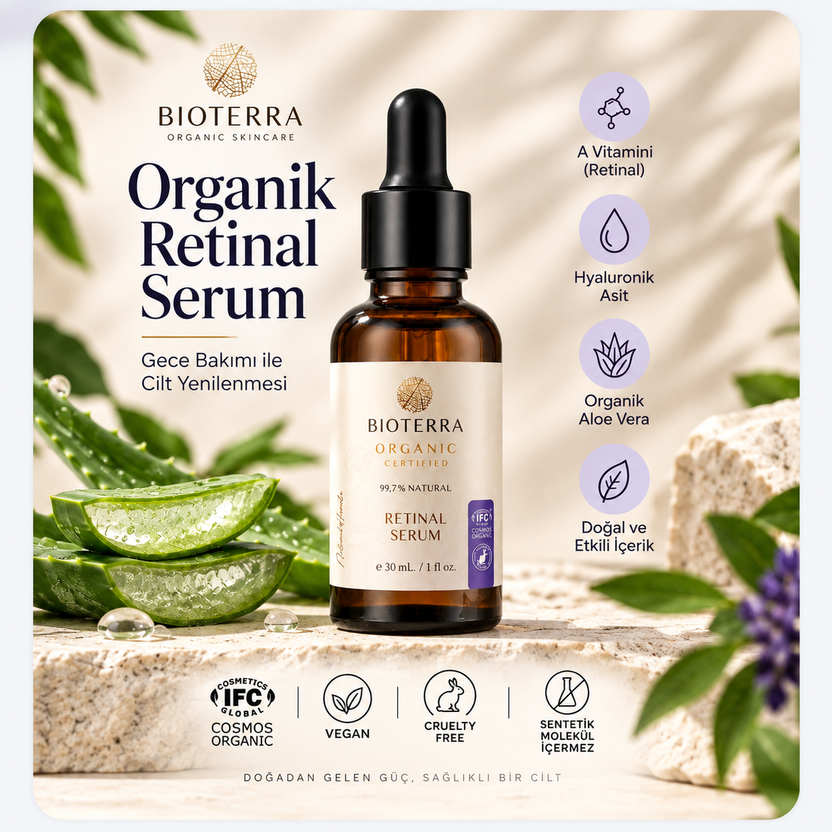 Bioterra Organik Retinal Serum & Hyaluronik Asit 30 ml
