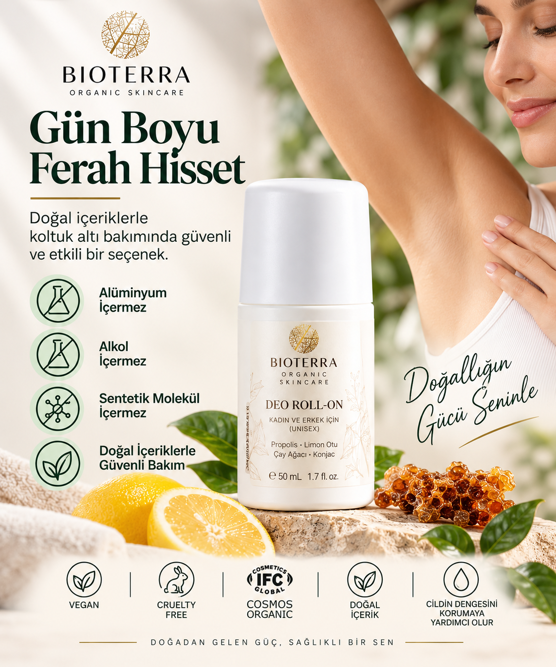 Bioterra Organik Deo Roll-On 50 ml | Alüminyum ve Alkol İçermez