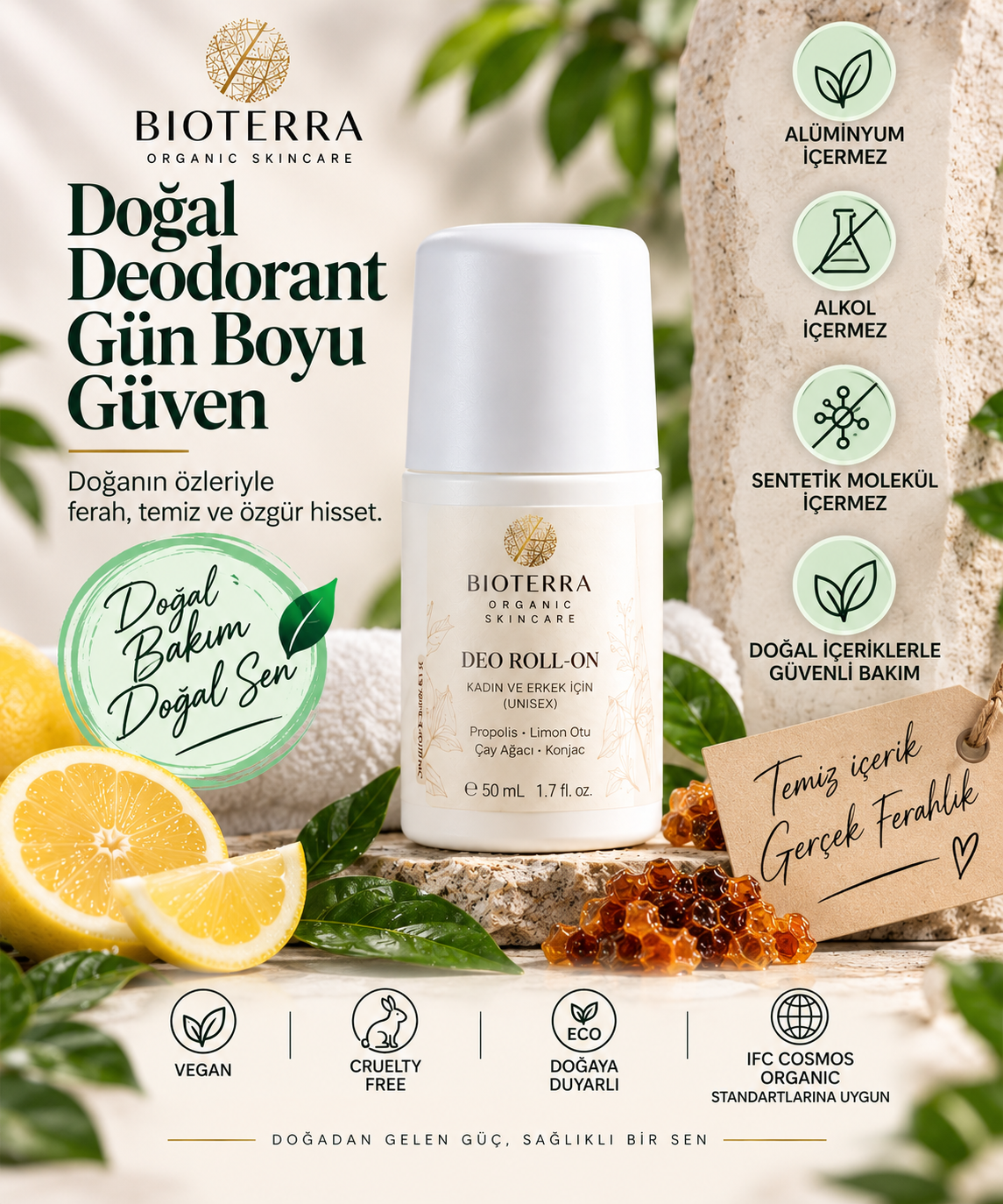 Bioterra Organik Deo Roll-On 50 ml | Alüminyum ve Alkol İçermez
