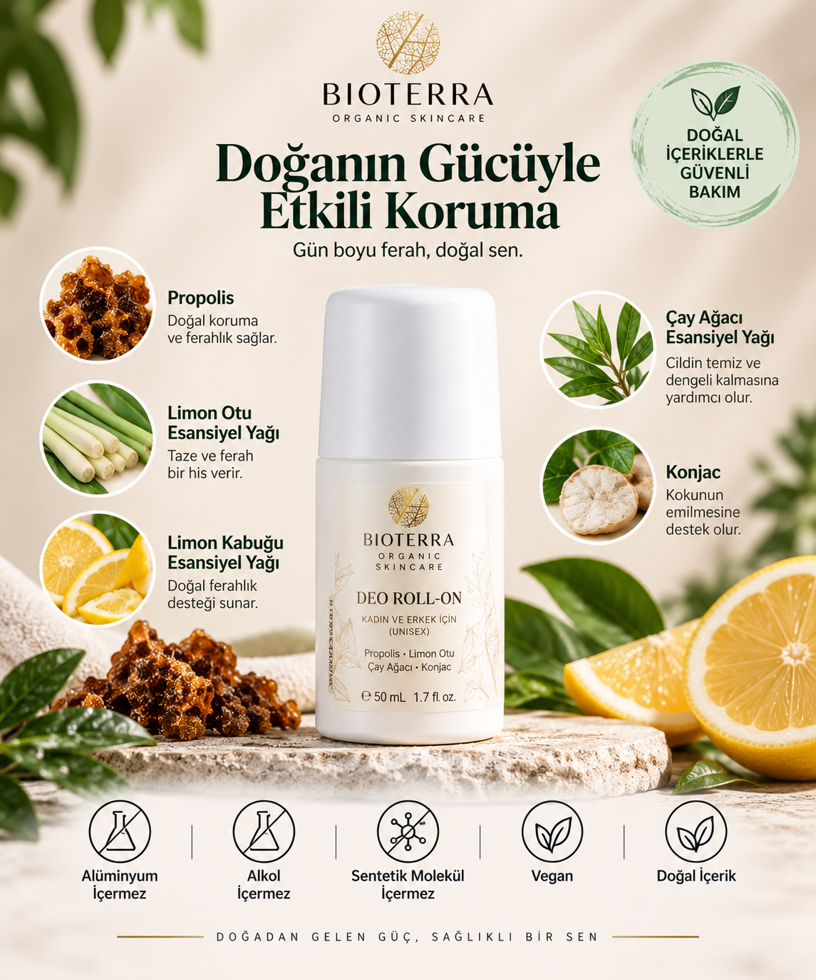 Bioterra Organik Deo Roll-On 50 ml | Alüminyum ve Alkol İçermez
