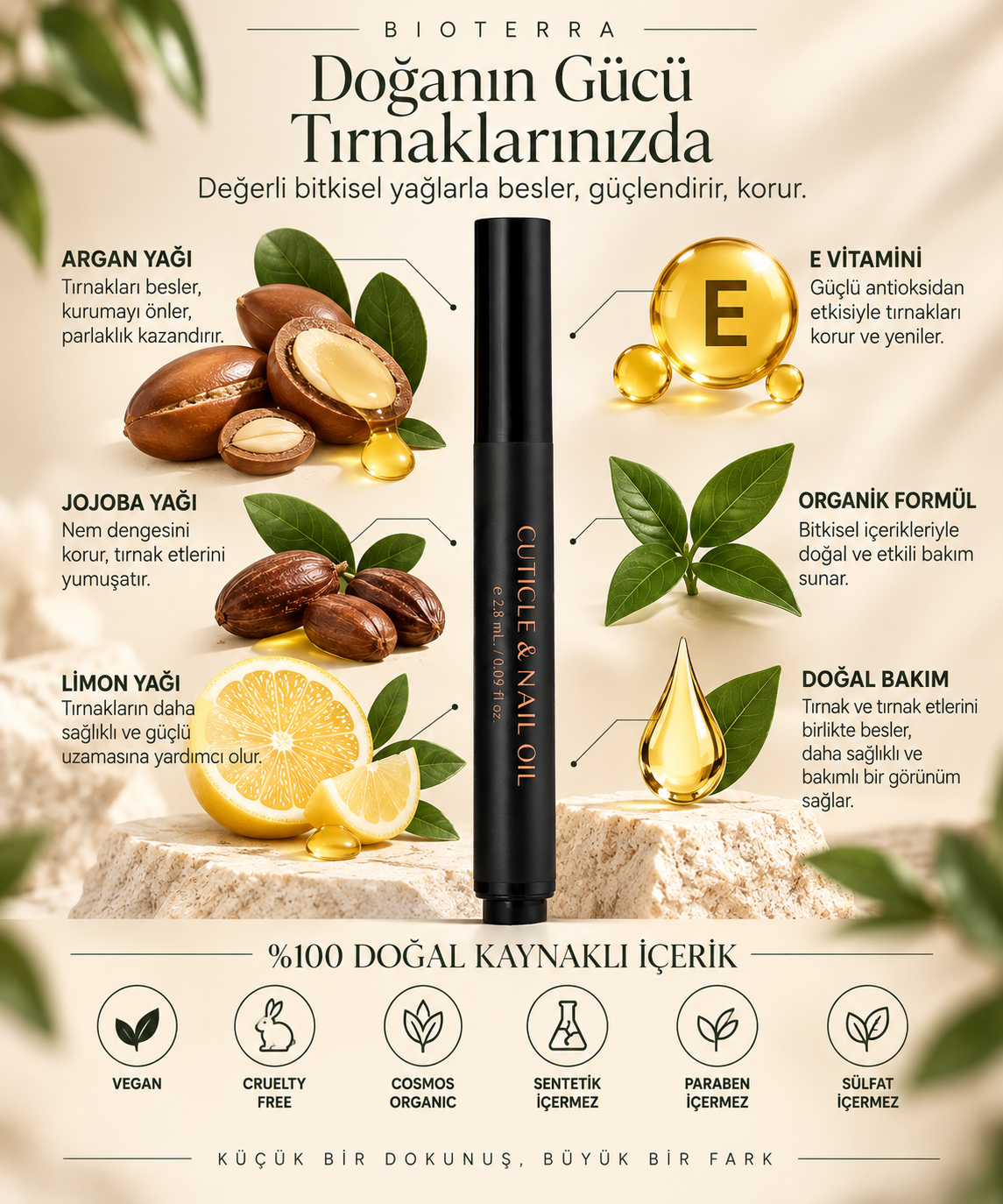 Bioterra Organik Tırnak & Tırnak Eti Bakım Yağı 2,8 ml
