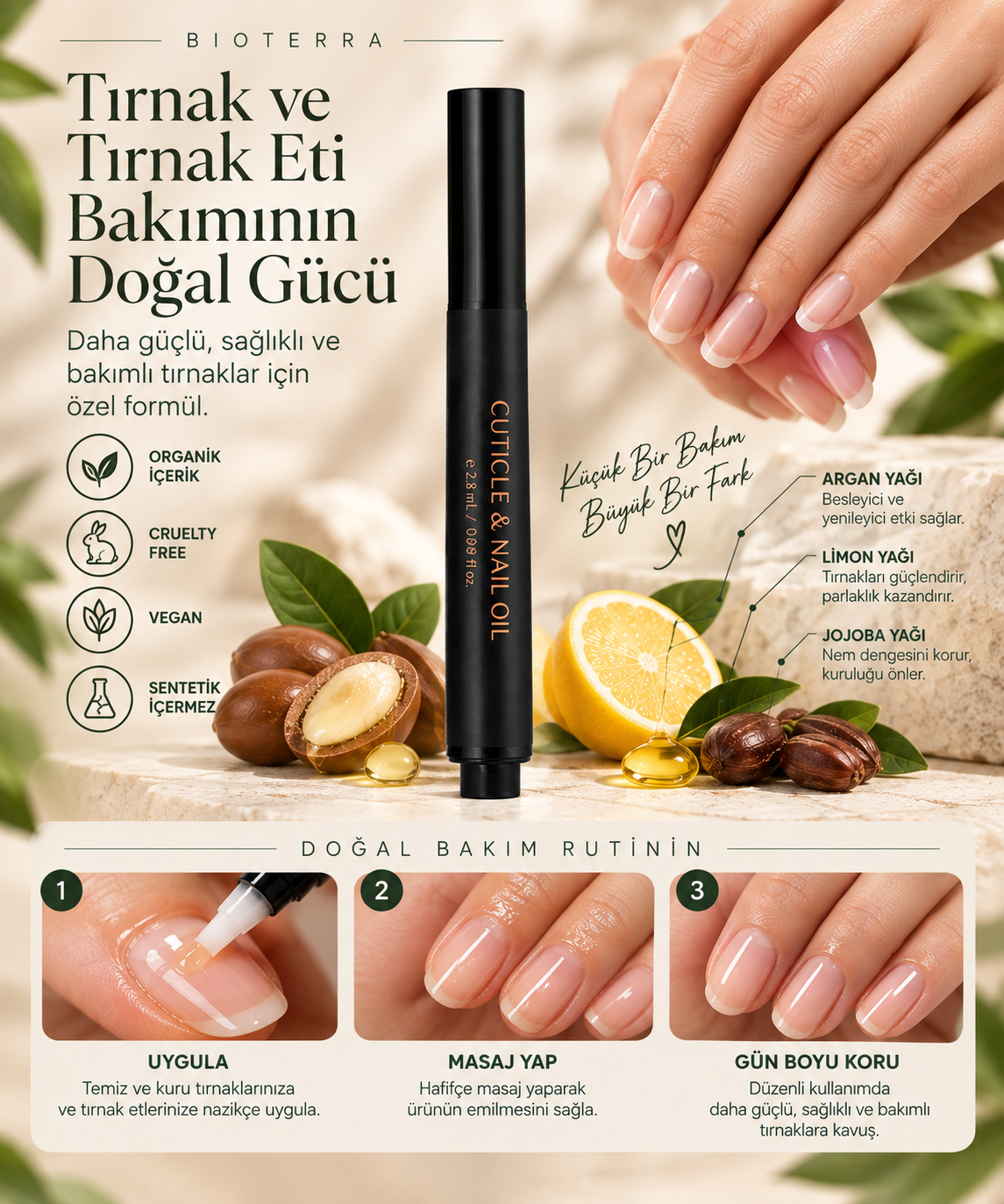 Bioterra Organik Tırnak & Tırnak Eti Bakım Yağı 2,8 ml